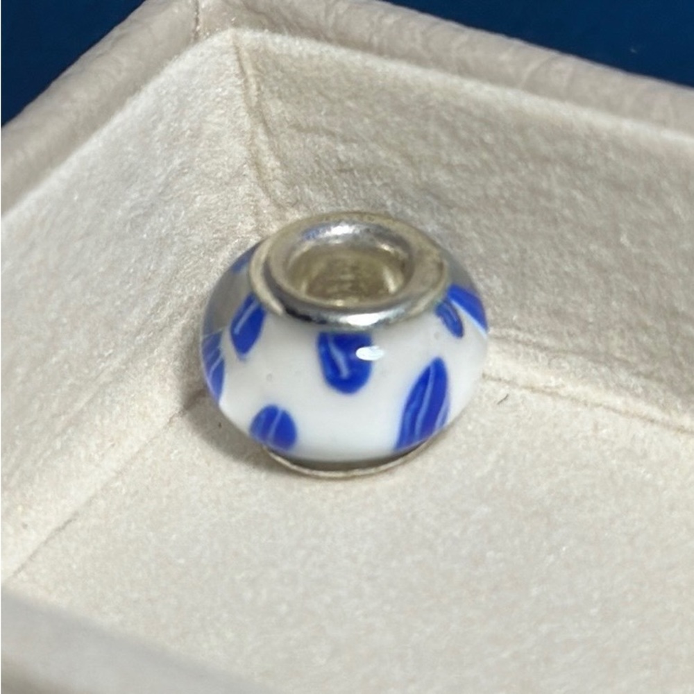 Brighton glass blue white polka dot leaf bead charm bracelet or necklace piece